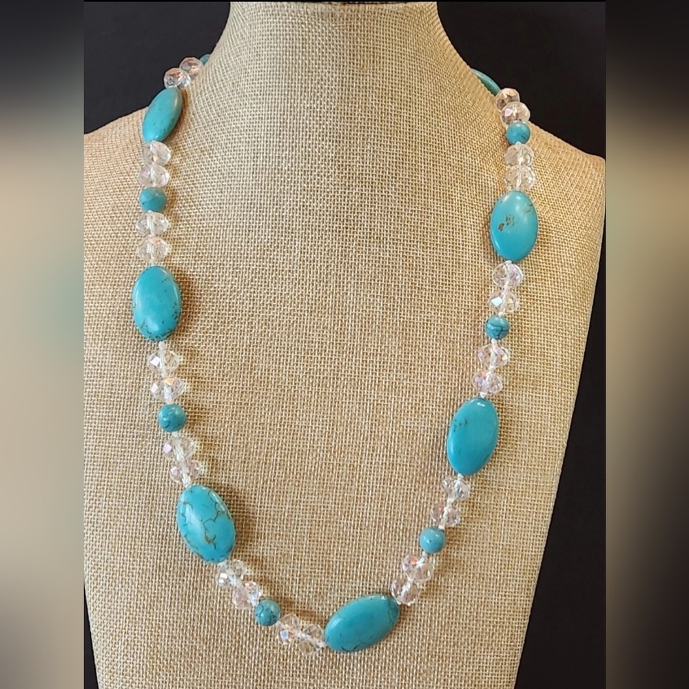 Glass Bead Necklace Large Glass Beads Toggle Closure 26" Long